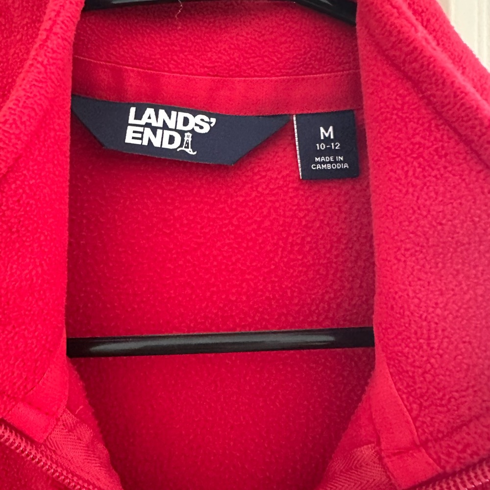Lands' End Vibrant Red Fleece zip vest